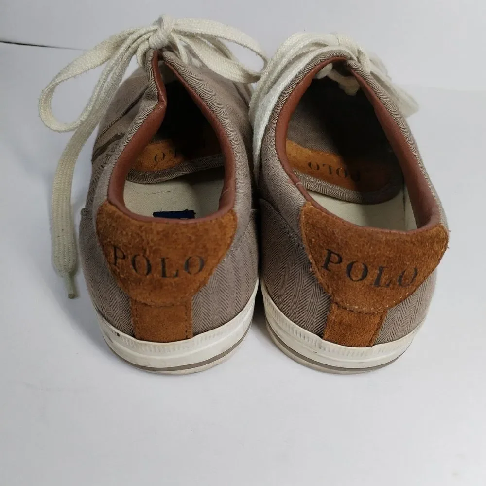 POLO‎ Ralph Lauren Men's 9D Brown Herringbone Vaughn Sneaker Shoes